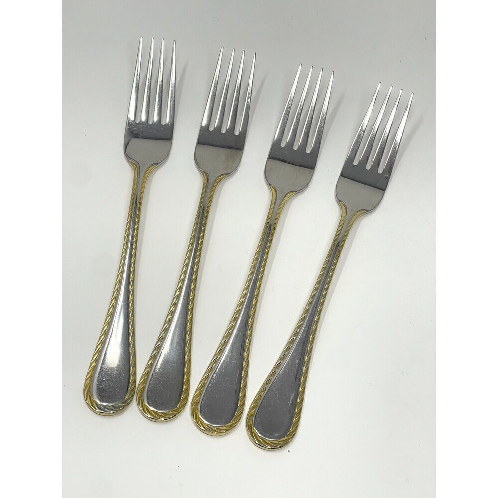 Oneida GOLDEN BELMONT Stainless Rope Edge Gold Dinner Forks 8 1/8” Set Of 4